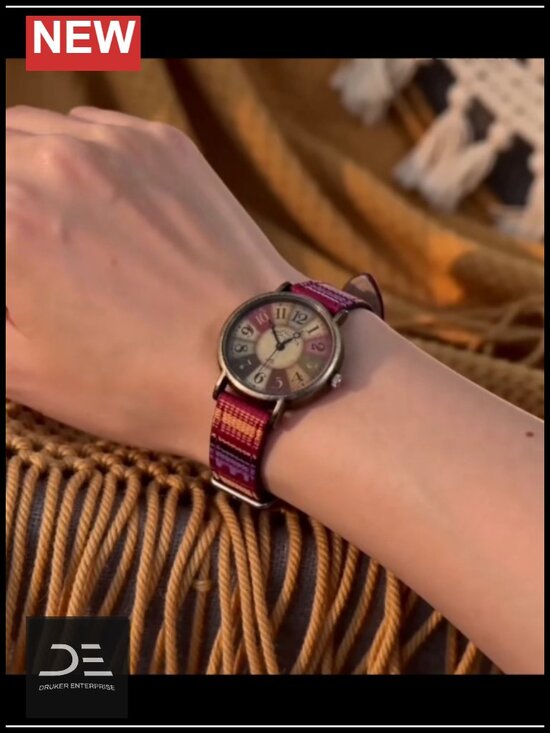 Vintage Boho Large Dial Quartz Watch with Woven Strap main image 4